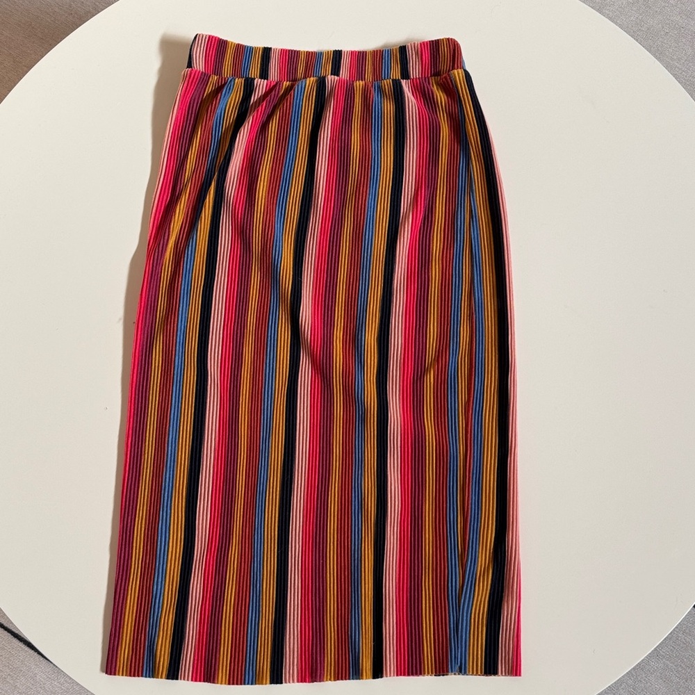 wild fable Multicolor Striped Midi Skirt - Pink, Blue, Yellow, Black